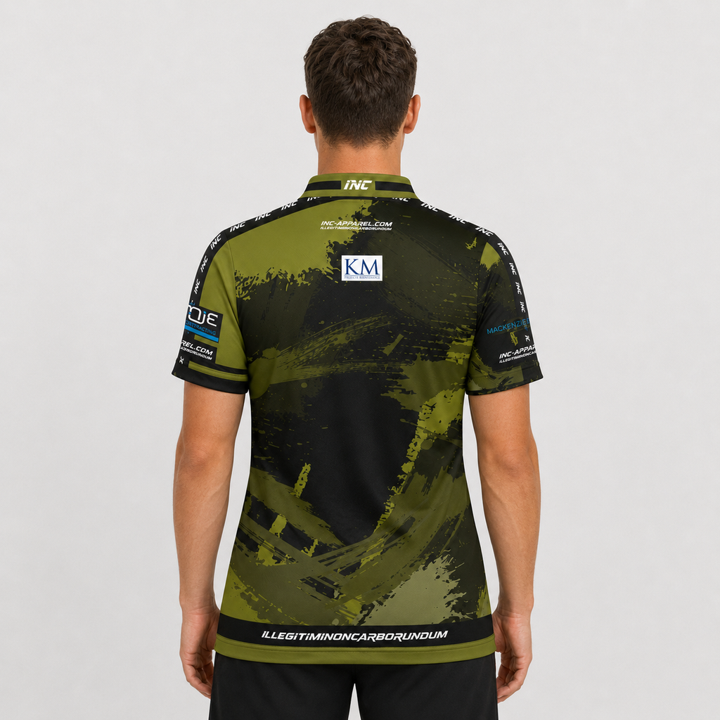 Back view of The Cue Club Men and Youth Rail Huggers Pool Shirt, highlighting the breathable back paneling and streamlined shoulder cut.
