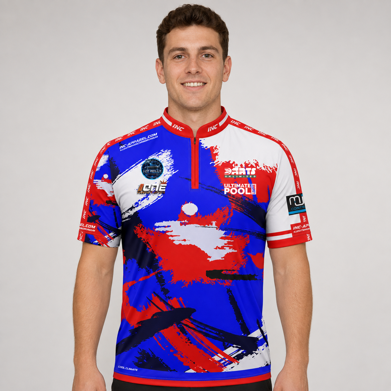Front view of The Cue Club Men and Youth Rugby Elite Pool Shirt, displaying the classic athletic rugby collar, sharp team branding, and tailored performance fit.