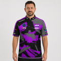 Front view of The Cue Club Men and Youth Shooting Impaired Pool Shirt, showcasing the witty graphic chest design, athletic collar, and structured performance fit.