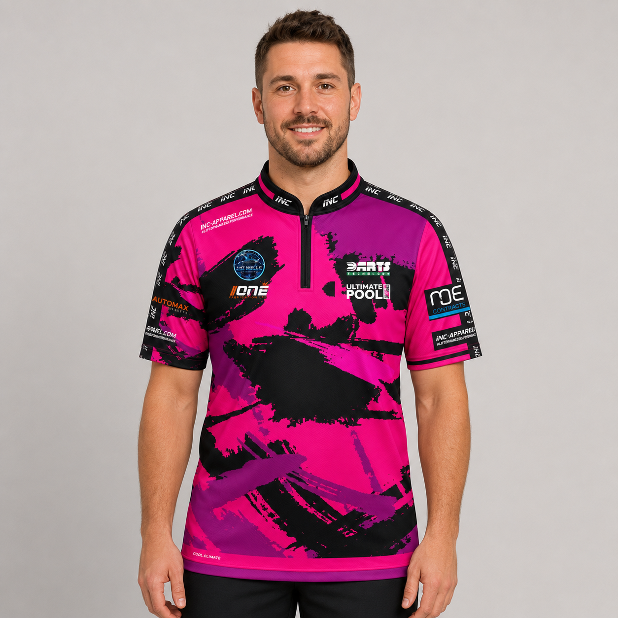 Front view of The Cue Club Men and Youth Slayers Pool Shirt, featuring the aggressive Slayers emblem, athletic silhouette, and structured collar.