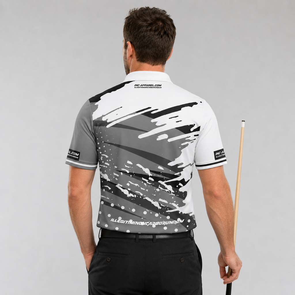Back view of the Men and Youth Cupio pool and darts shirt, showing the clean continuation of the grey and white graphic patterns.