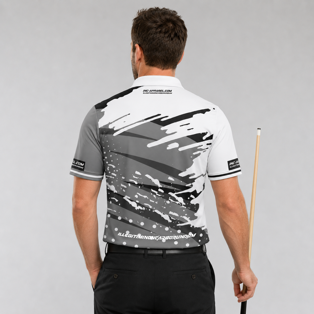 Back view of the Men and Youth Cupio pool and darts shirt, showing the clean continuation of the grey and white graphic patterns.