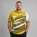 Front view of the Men and Youth Cupio pool and darts shirt, featuring a premium white and gold performance sublimation design.