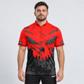 Front view of the Daemon Men and Youth Red and Black Darts Shirt, showcasing the bold contrast panel design, modern cut, and structured collar.