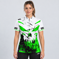 Front view of the Daemon Women's White and Black Darts Shirt, showcasing the bold contrast panel design, tailored feminine silhouette, and sleek collar.