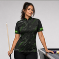 Front view of the Womens Fatum Manus Green custom pool shirt, featuring a premium personalized performance design.