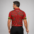 Back view of the Men and Youth Fatum Manus Red custom pool shirt, showing space for custom player names and team graphics.
