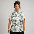 Front view of the Womens Fatum Manus White custom pool shirt, featuring a premium personalized performance design.
