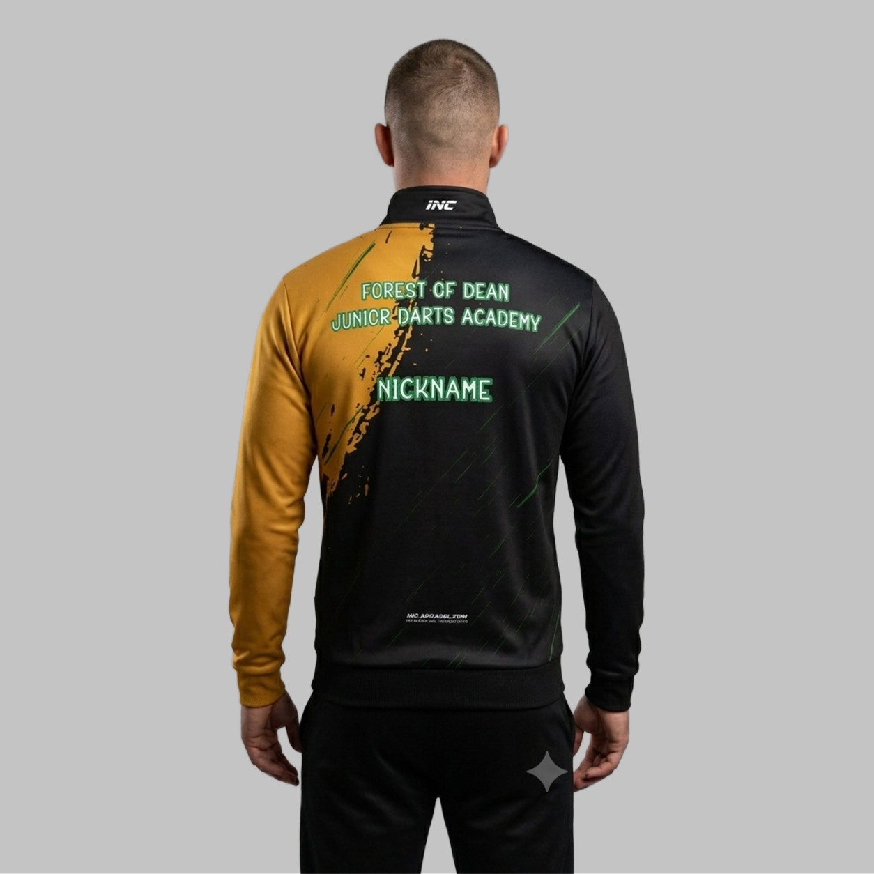 Back view of the unisex Forest of Dean Junior Darts Academy Tournament Jacket, showing the clean team color panels and comfortable outer-shell design across the shoulders.