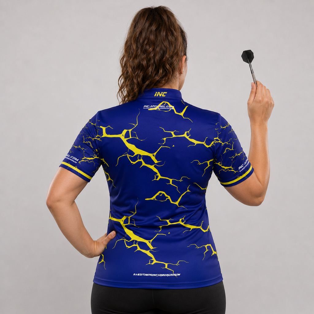 Back view of the Womens Fulmen Blue and Yellow shirt, showing the clean continuation of the dynamic contrast pattern.