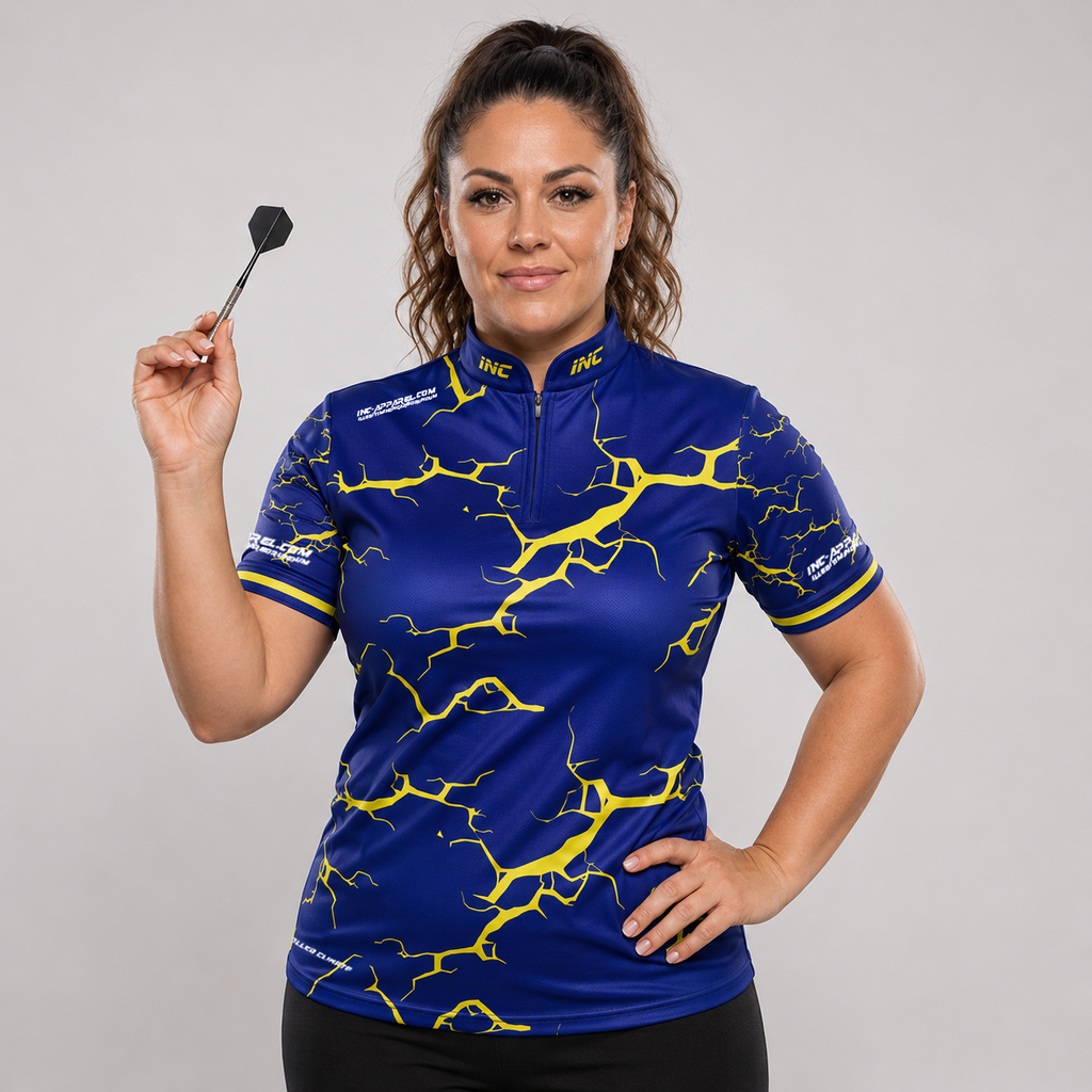 Front view of the Womens Fulmen Blue and Yellow shirt, featuring a vibrant athletic team design.