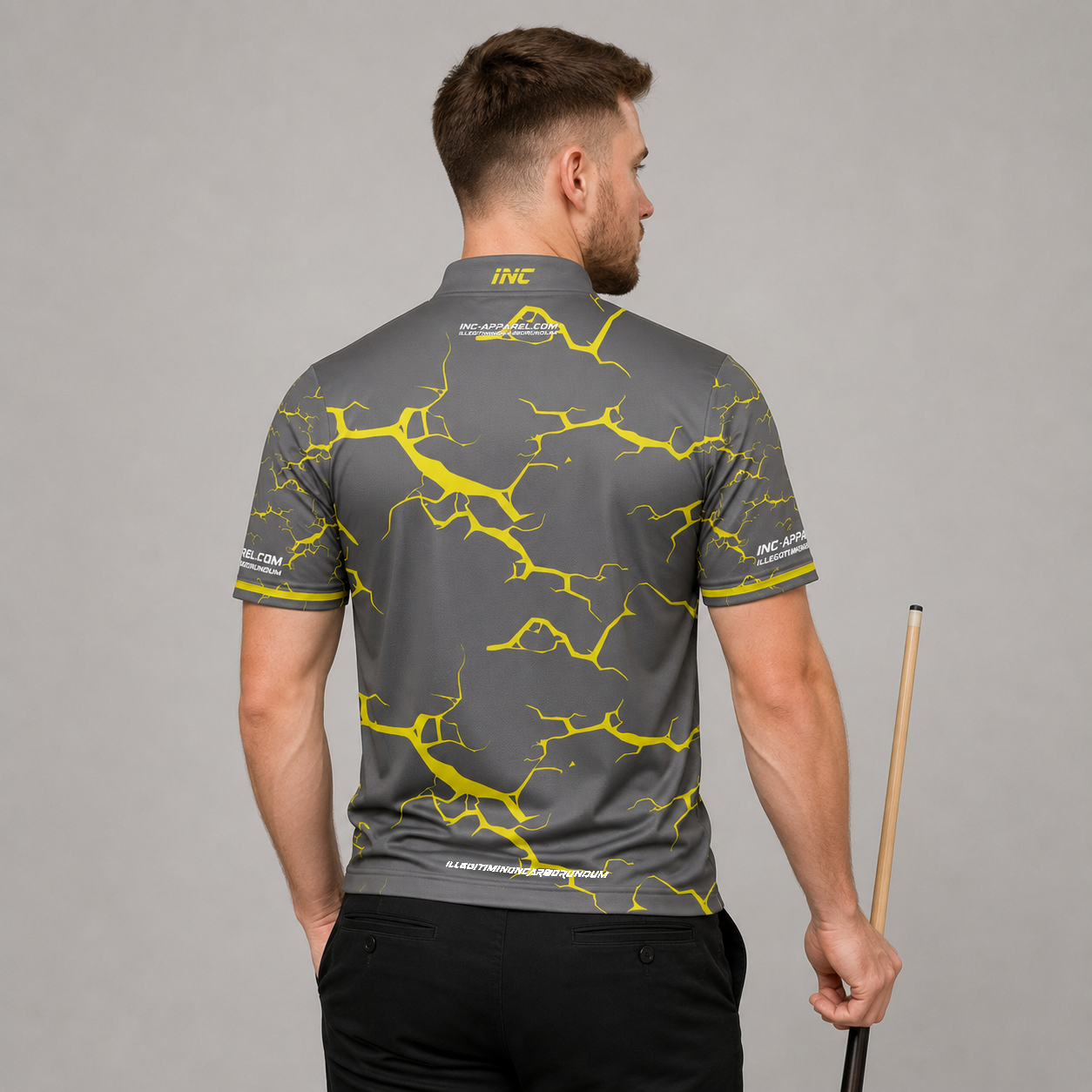 Back view of the Men and Youth Fulmen Grey and Yellow shirt, showing the clean continuation of the dynamic contrast pattern.