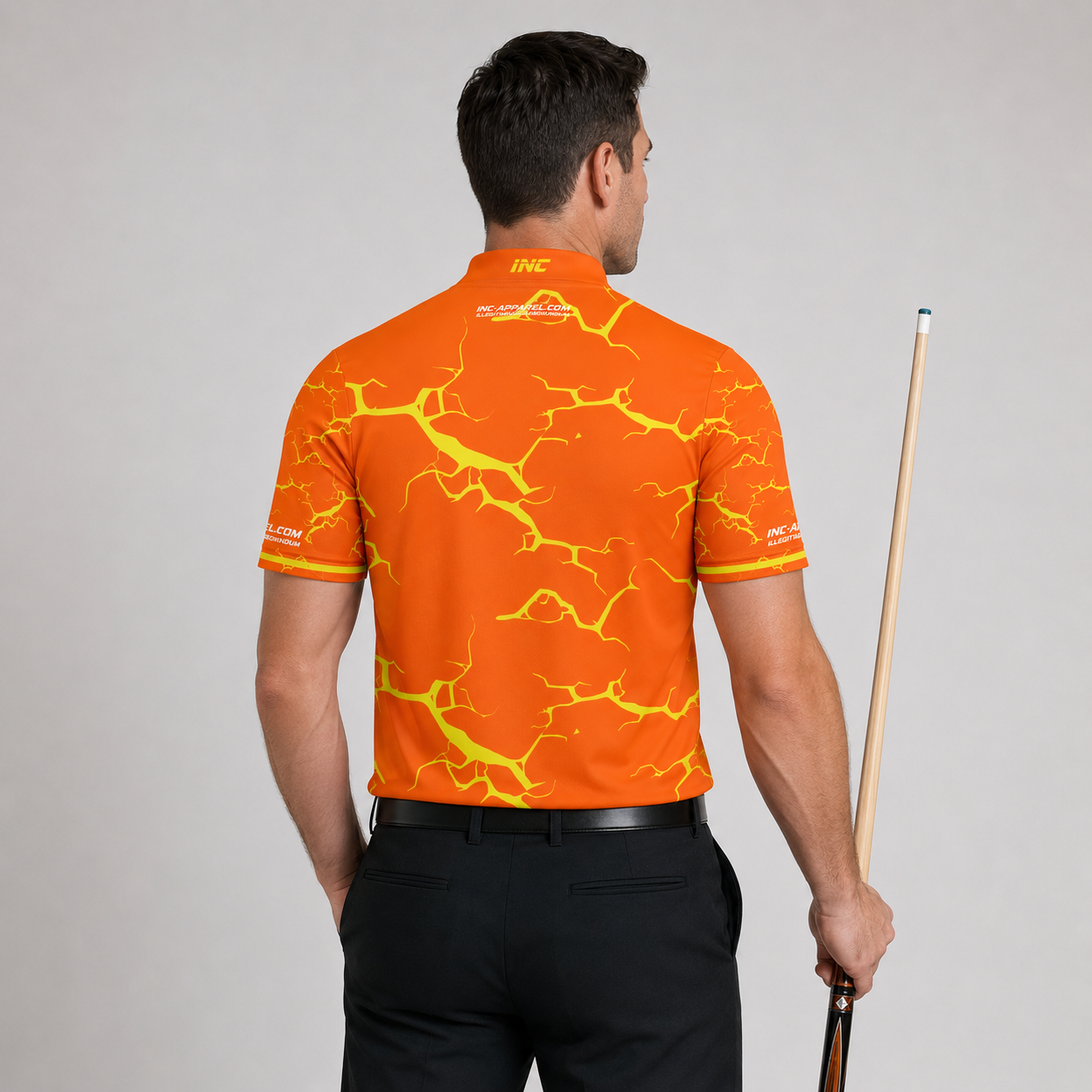 Back view of the Men and Youth Fulmen Orange and Yellow shirt, showing the clean continuation of the dynamic contrast pattern.