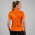 Back view of the Womens Fulmen Orange and Yellow shirt, showing the clean continuation of the dynamic contrast pattern.