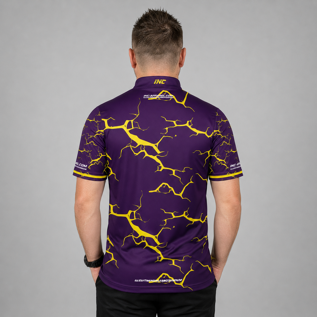 Back view of the Men and Youth Fulmen Purple and Yellow shirt, showing the clean continuation of the dynamic contrast pattern.