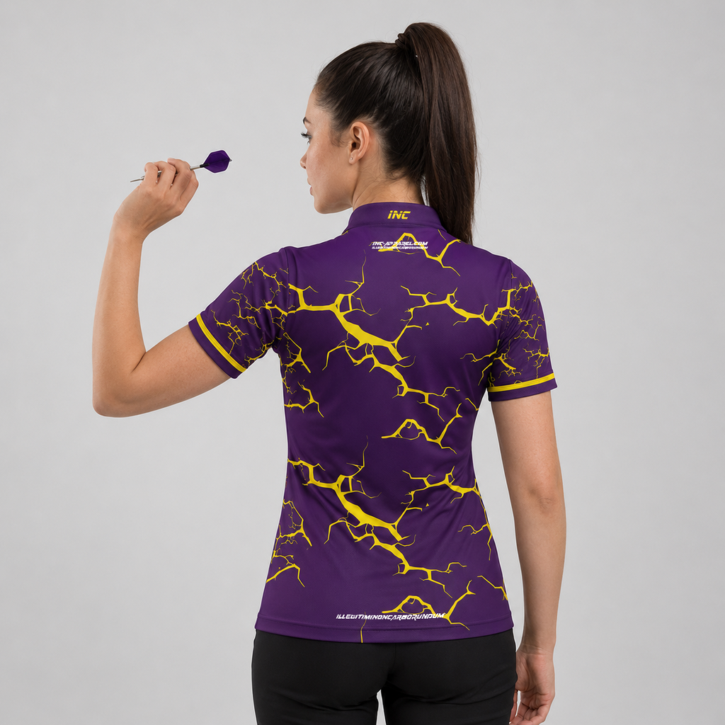 Back view of the Womens Fulmen Purple and Yellow shirt, showing the clean continuation of the dynamic contrast pattern.