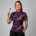 Front view of the Womens Fulmen Purple and Yellow shirt, featuring a vibrant athletic team design.