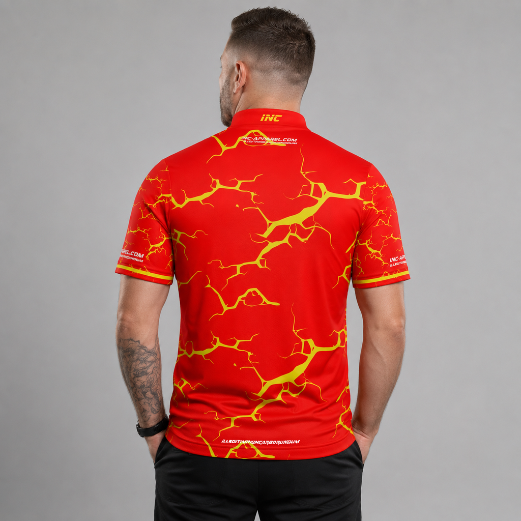 Back view of the Men and Youth Fulmen Red and Yellow shirt, showing the clean continuation of the dynamic contrast pattern.