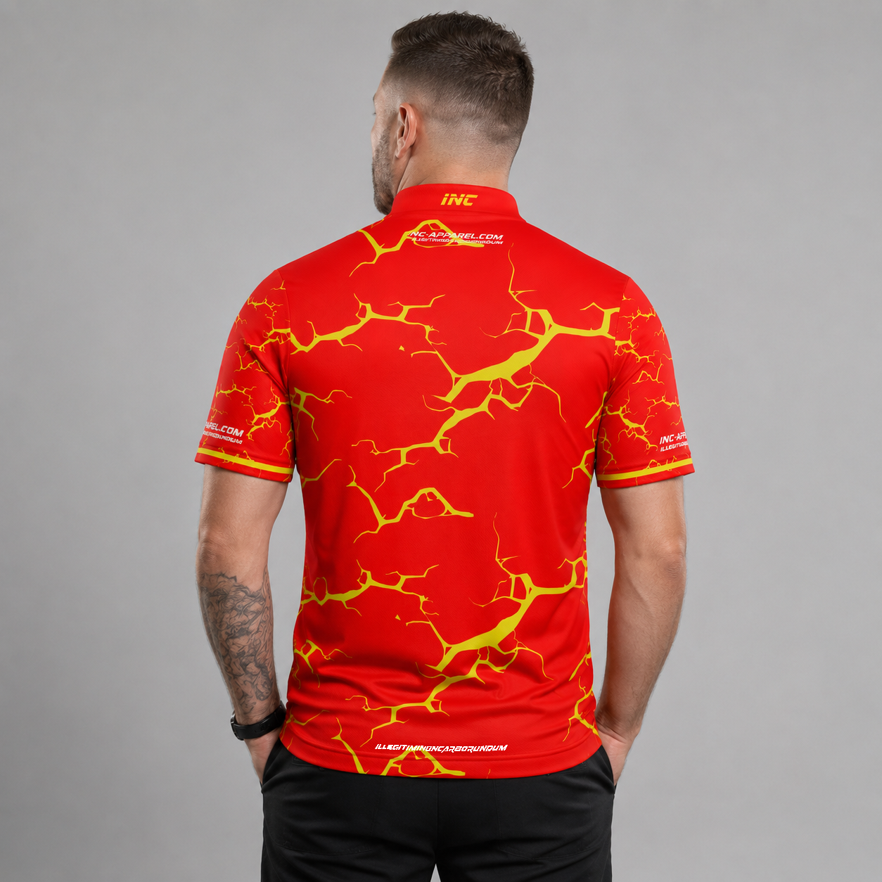 Back view of the Men and Youth Fulmen Red and Yellow shirt, showing the clean continuation of the dynamic contrast pattern.