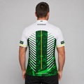 Back view of the Men and Youth Glacialis Lumen green, white, and yellow pool shirt, showing the clean continuation of the vibrant pattern.