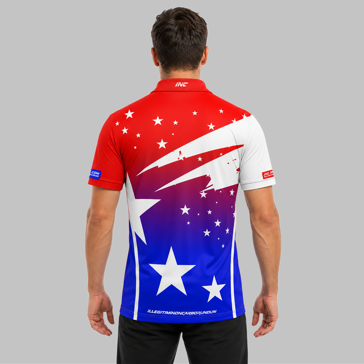 Back view of the Men and Youth Illustris Red, White and Blue Pool Shirt, showcasing the clean professional fit and flexible paneling across the shoulders.