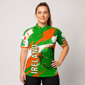 Front view of the Womens Ireland custom darts and pool shirt, featuring a tailored athletic jersey design with national team colors.