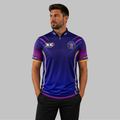 Front view of the Men and Youth JDC Perthshire Darts Academy Shirt, showing the vibrant academy colors, professional athletic collar, and official crest.