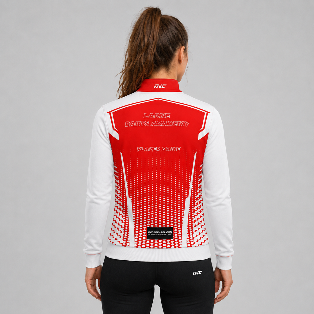 Back view of the unisex Larne Darts Academy Quarter Zip Midlayer, showcasing the clean athletic silhouette and flexible shoulder construction.