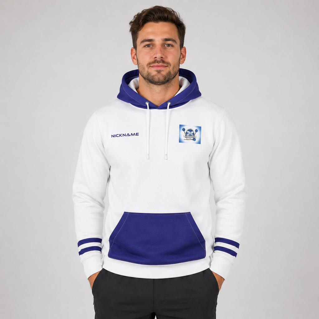Front view of the unisex North Ayrshire Darts Academy Hoodie, highlighting the cozy fleece design and bold official academy crest across the chest.