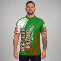 Front view of the Men and Youth Northern Ireland custom darts and pool shirt, featuring a premium national team athletic jersey design with classic Northern Irish colors.