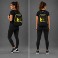 Front view of the Official Annan Youth Darts Academy backpack, highlighting the spacious zipped pockets, dual water bottle mesh compartments, and clean academy branding.