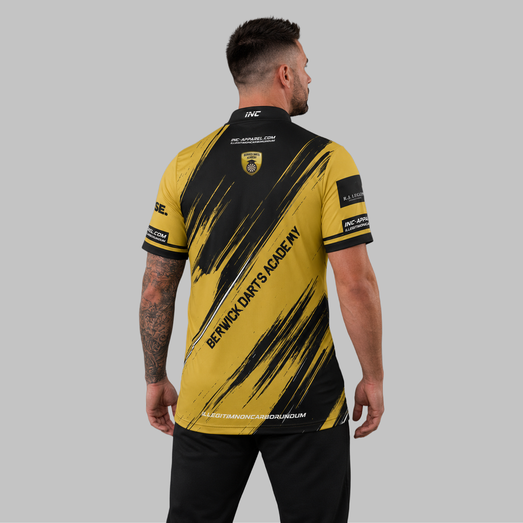 Back view of the Men and Youth Official Berwick Darts Academy shirt, showing the clean, continuous flow of the sublimated team design across the shoulders.