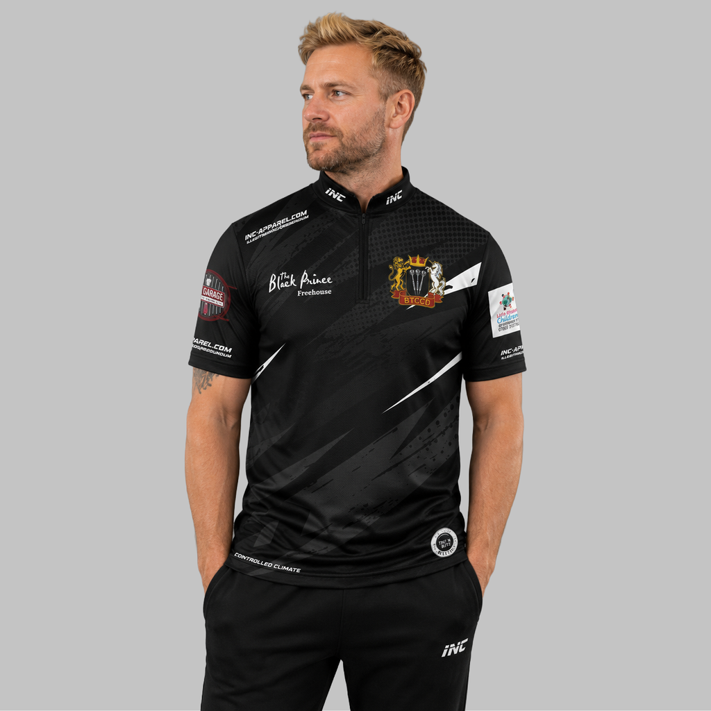 Front view of the Men and Youth Official Blackwood Town Cricket Club Darts Shirt, showcasing the professional athletic design and prominent club branding.