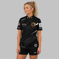 Front view of the Women's Official Blackwood Town Cricket Club Darts Shirt, showing the custom-contoured athletic fit and prominent club branding.
