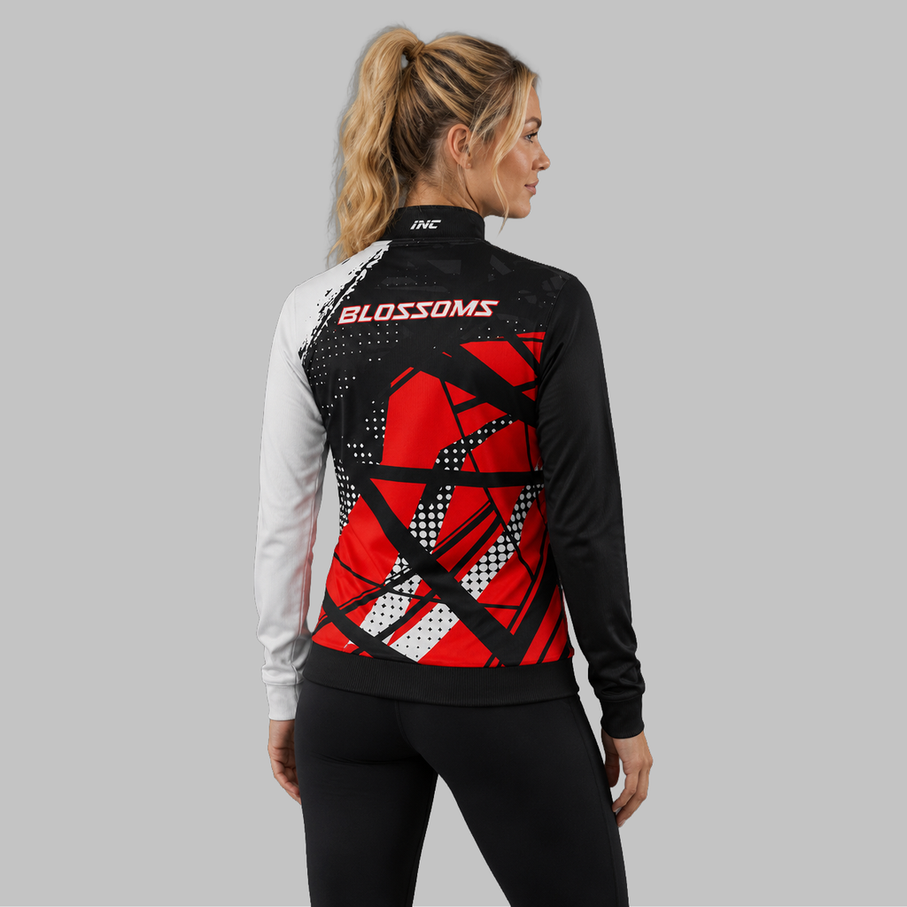 Back view of the unisex Official Blossoms Darts Academy Quarter Zip Midlayer, showing the clean athletic silhouette and flexible shoulder construction.