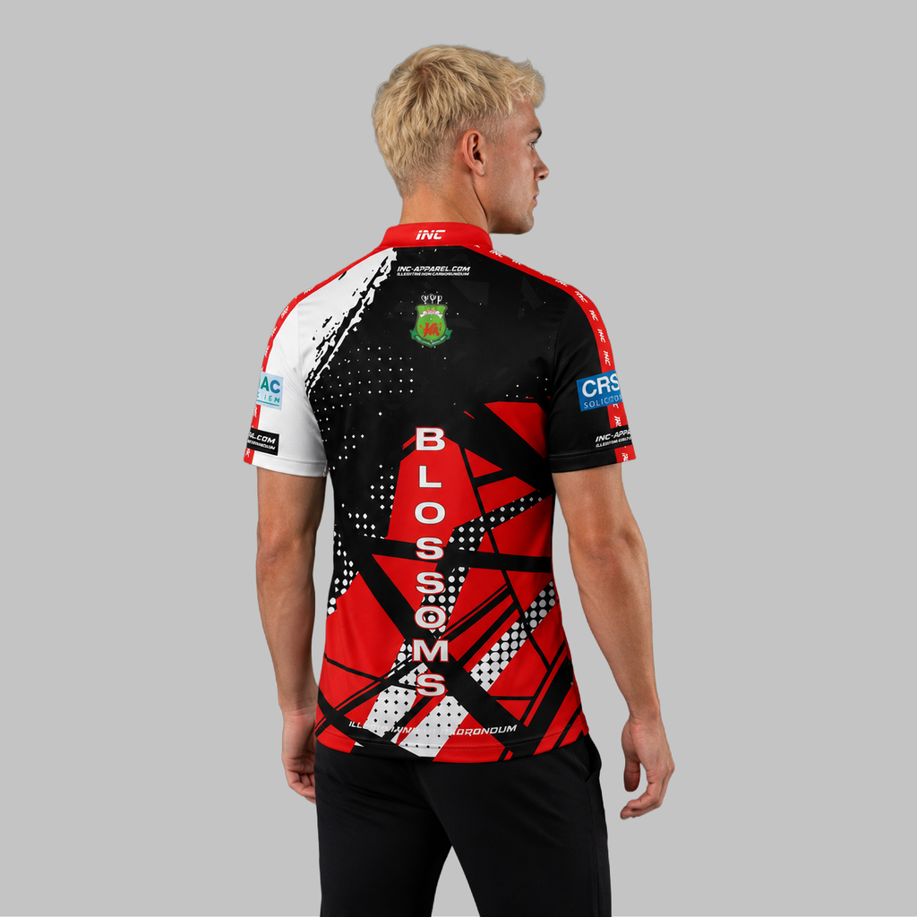 Back view of the Men and Youth Official Blossoms Junior Darts Academy shirt, showing the clean, continuous flow of the sublimated team design across the shoulders.