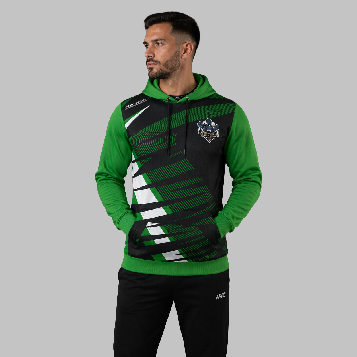 Front view of the unisex Official Cambridgeshire Darts Academy hoodie, highlighting the cozy fleece design and bold academy branding across the chest.
