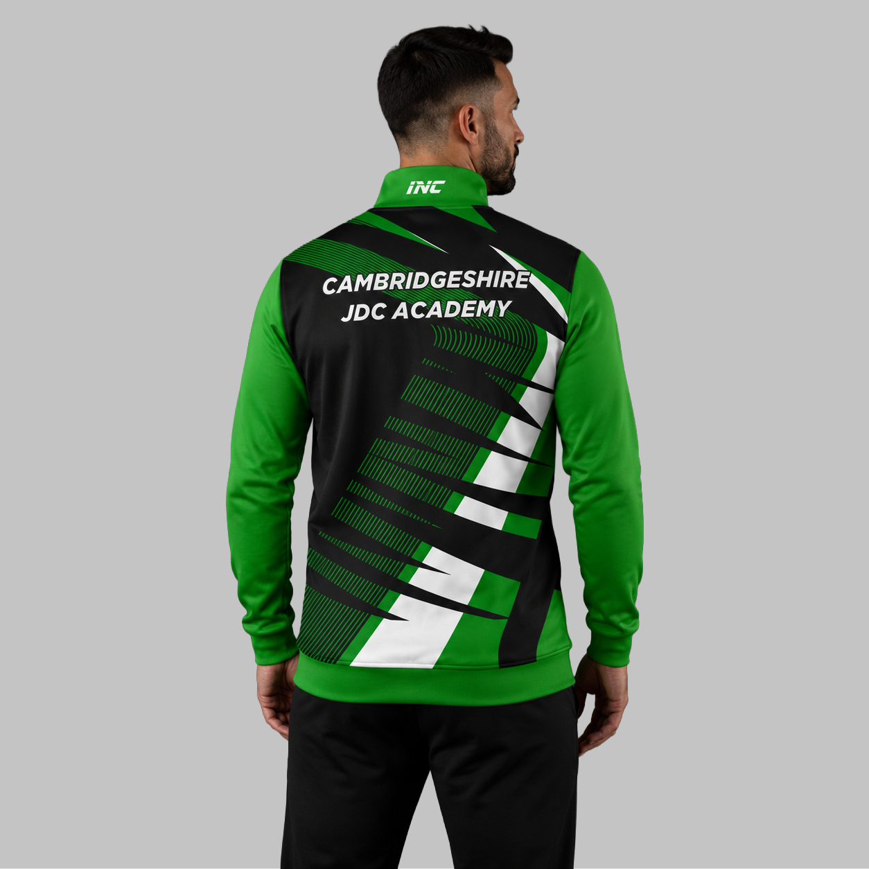 Back view of the unisex Official Cambridgeshire Darts Academy Tournament Jacket, showing the clean athletic panels and comfortable outer-shell design across the shoulders.