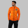 Front view of the unisex Official Carrickfergus Junior Darts Academy Tournament Jacket, highlighting the sleek full-zip design, athletic collar, and prominent academy branding.