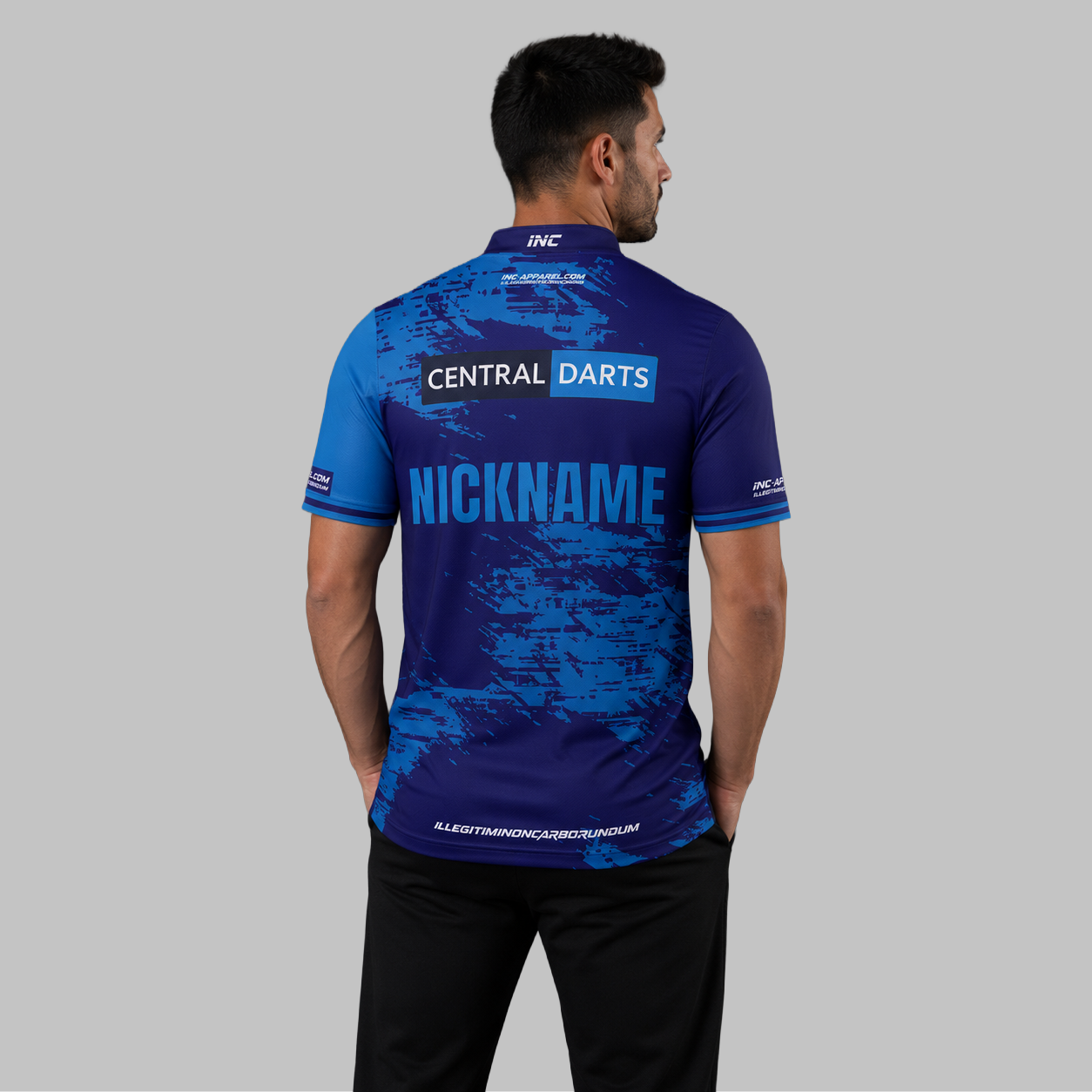 Back view of the Men and Youth Official Central Darts League Academy shirt, showing the clean, continuous flow of the sublimated team design across the shoulders.