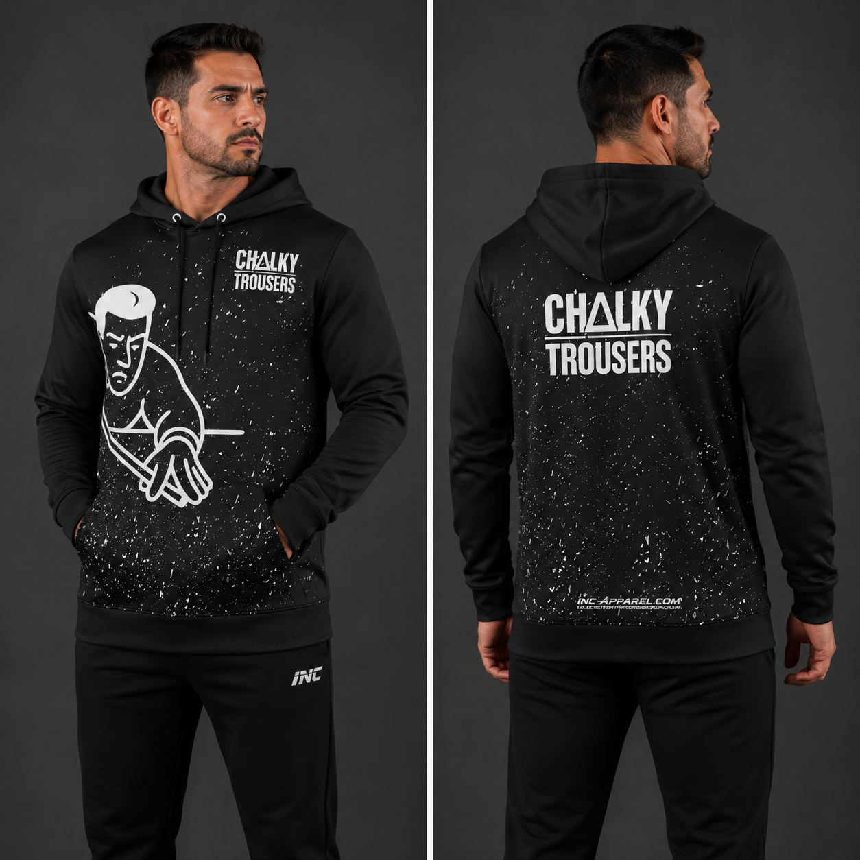 Front view of the unisex Official Chalky Trousers hoodie, highlighting the cozy fleece design and bold team branding across the chest.