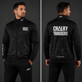 Front view of the unisex Official Chalky Trousers Tournament Jacket, highlighting the sleek full-zip design, athletic collar, and prominent team branding.