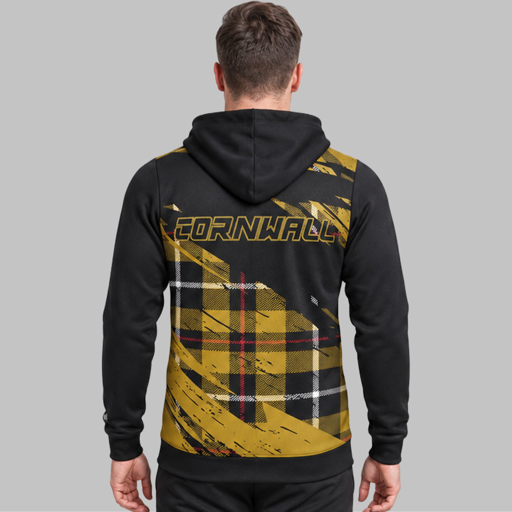 Back view of the unisex Official Cornwall County Pool Hoodie, showcasing the relaxed athletic fit and clean team styling across the shoulders.