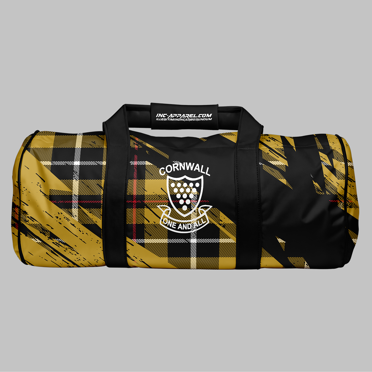 Front view of the Official Cornwall County Pool Kit Bag, showing the 55 cm length profile, rugged zippered main compartment, and prominent official county crest.