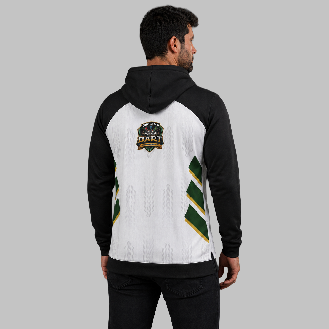 Back view of the unisex Official DART Academy hoodie, showcasing the clean fit and double-lined hood architecture.