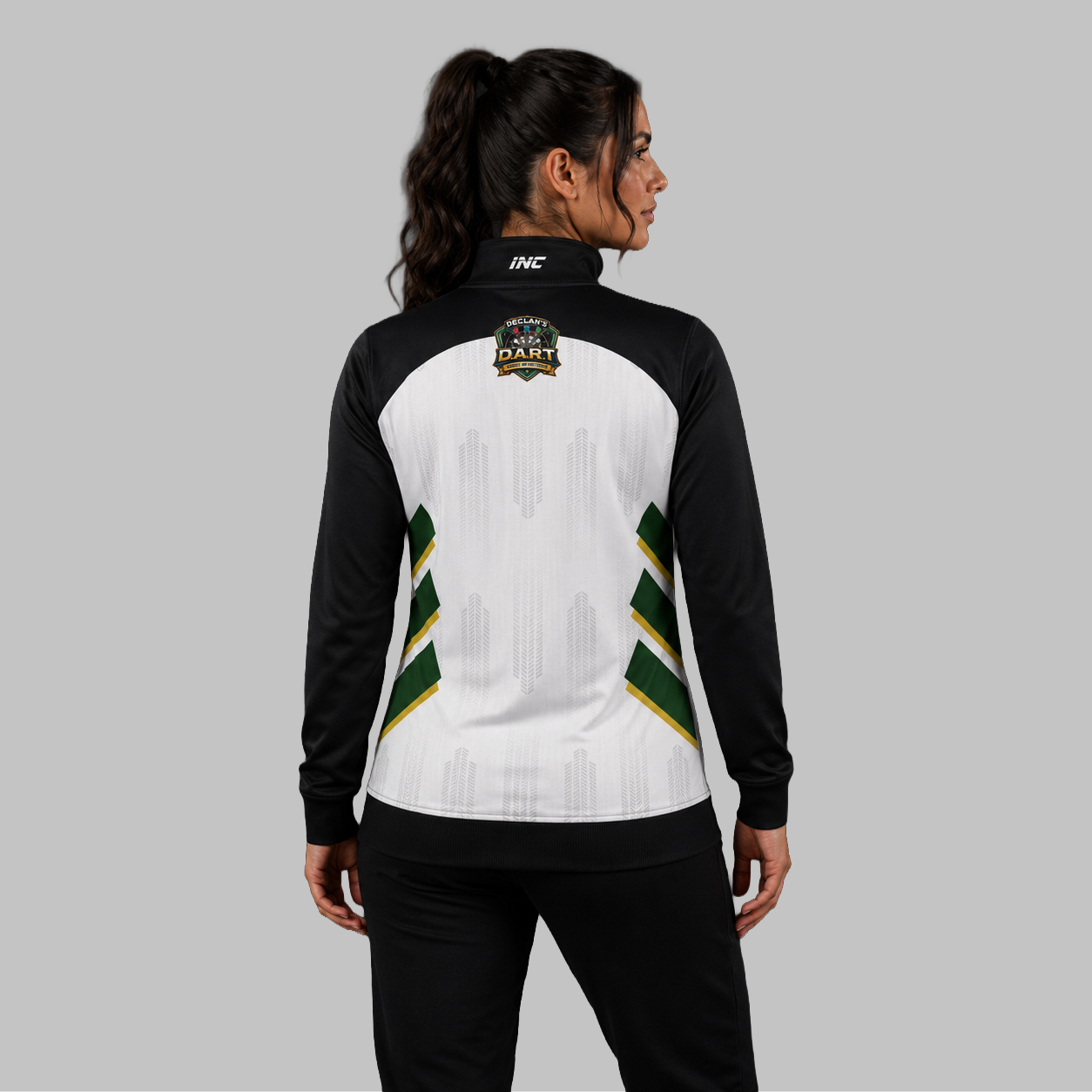 Back view of the unisex Official DART Academy Quarter Zip Midlayer, showing the clean athletic silhouette and flexible shoulder construction.