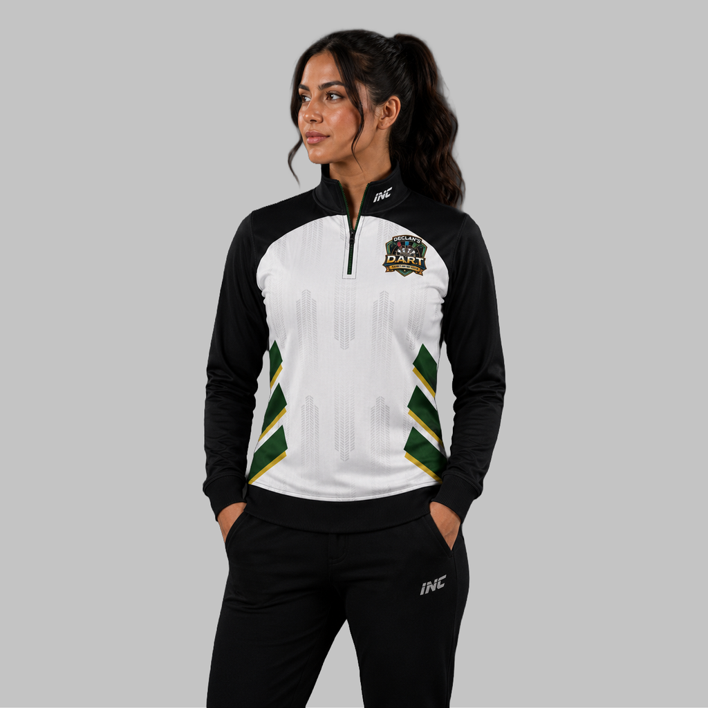 Front view of the unisex Official DART Academy Quarter Zip Midlayer, highlighting the athletic pullover design, stand-up collar, and official academy branding.