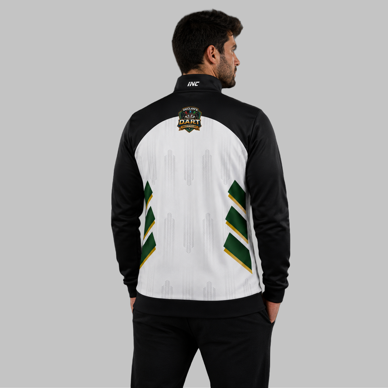Back view of the unisex Official DART Academy Tournament Jacket, showing the clean athletic panels and comfortable outer-shell design across the shoulders.