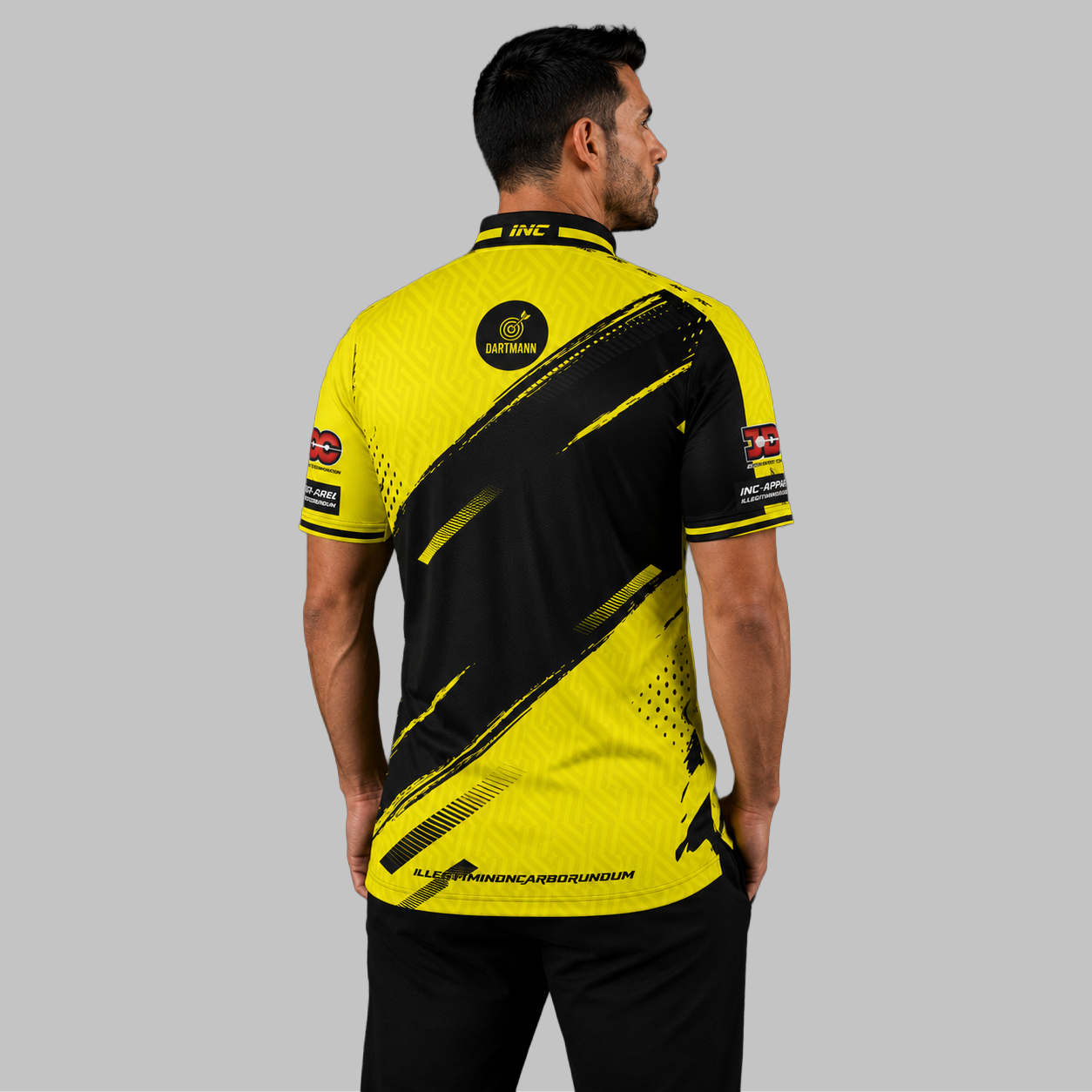 Back view of the Men and Youth Official Dartmann Youth Academy Darts shirt, showing the clean, continuous flow of the sublimated team design across the shoulders.