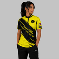 Front view of the Women's Official Dartmann Youth Academy Darts shirt, showing the custom-contoured athletic fit and prominent academy branding.